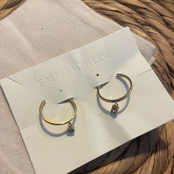 Emma & Chloe Divya Rings- 2 Gold Rings with Dangling Gems Trendy French NEW NWT - Picture 6 of 12
